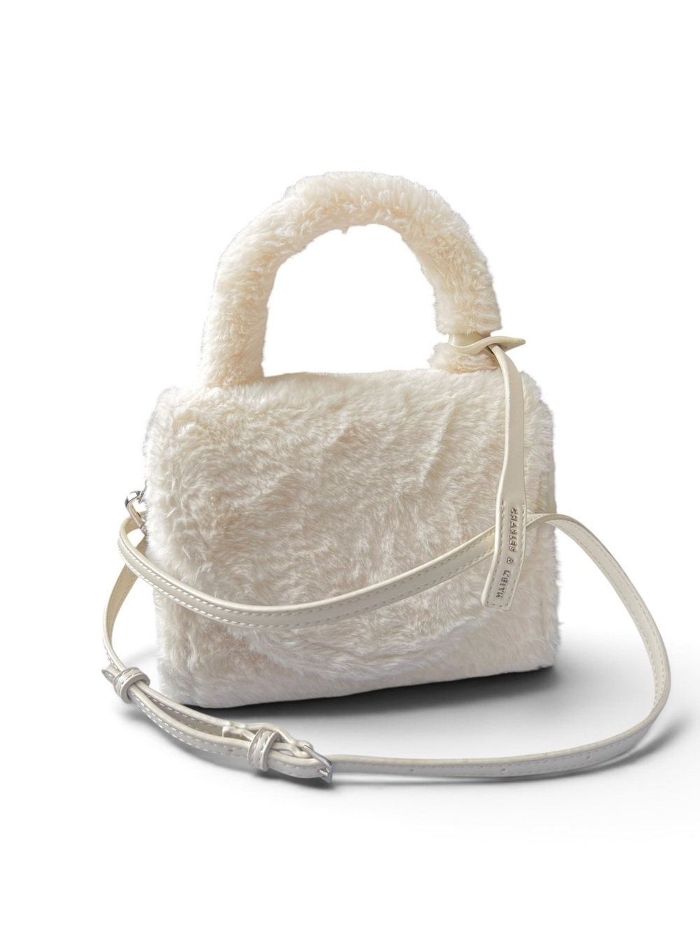 NWOT Charles & Keith Mini City Faux Fur Crossbody Bag White